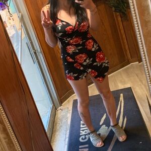 Almost Famous Black and Red Floral Romper